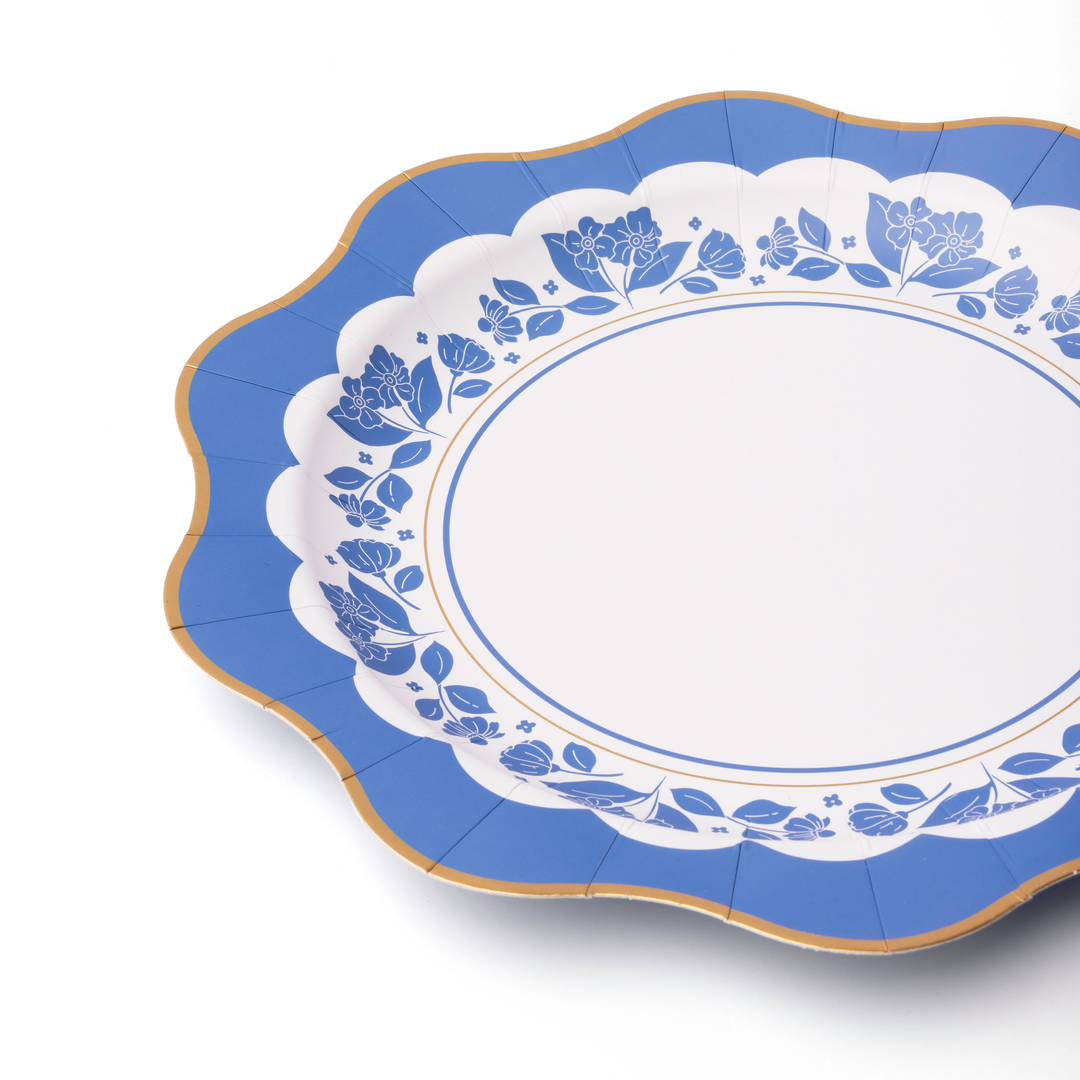 BELLE BLUE ELEGANT FLORAL DINNER PLATES Bonjour Fete Plates BELLE BLUE ELEGANT FLORAL DINNER PLATES Bonjour Fete - Party Supplies