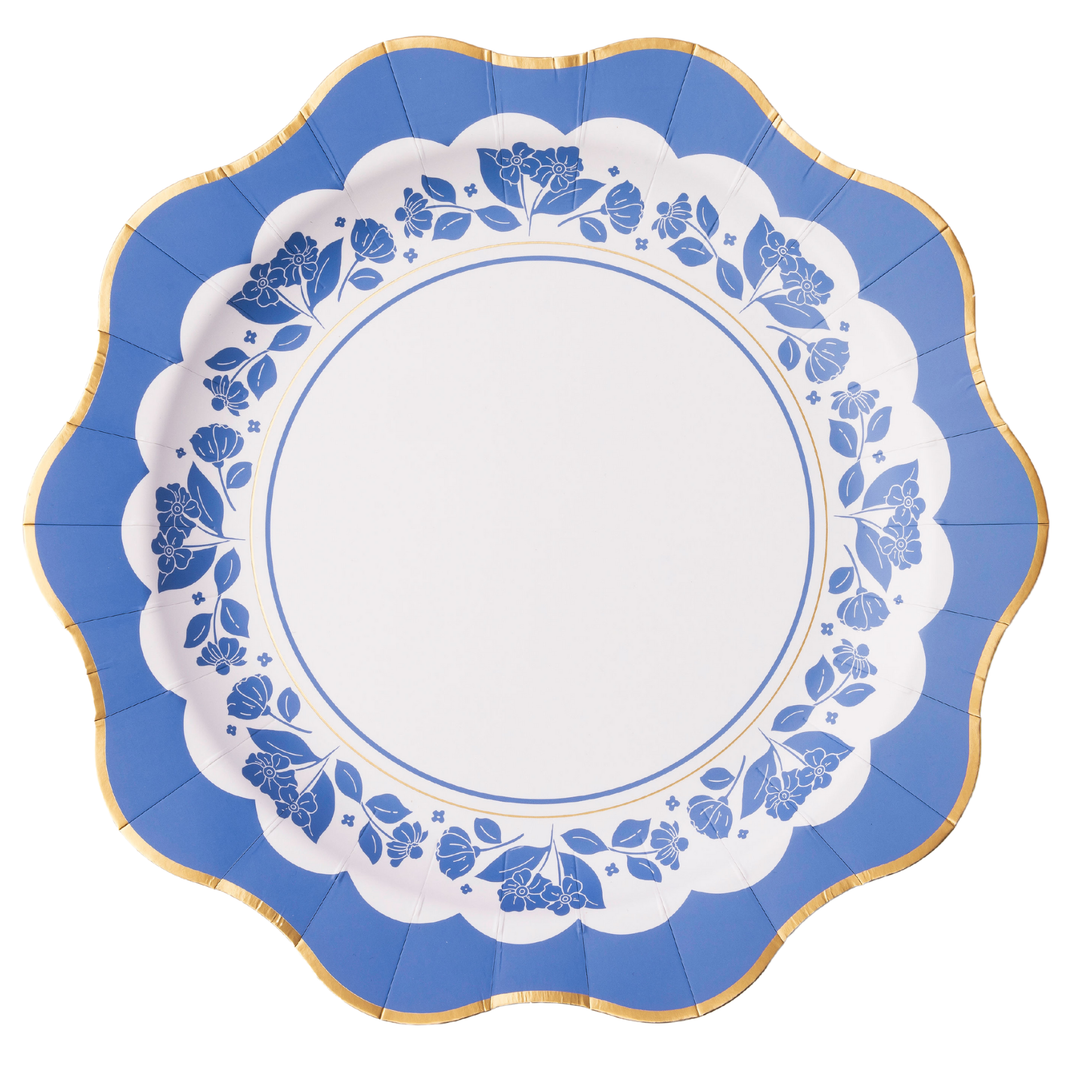 BELLE BLUE ELEGANT FLORAL DINNER PLATES Bonjour Fete Plates BELLE BLUE ELEGANT FLORAL DINNER PLATES Bonjour Fete - Party Supplies