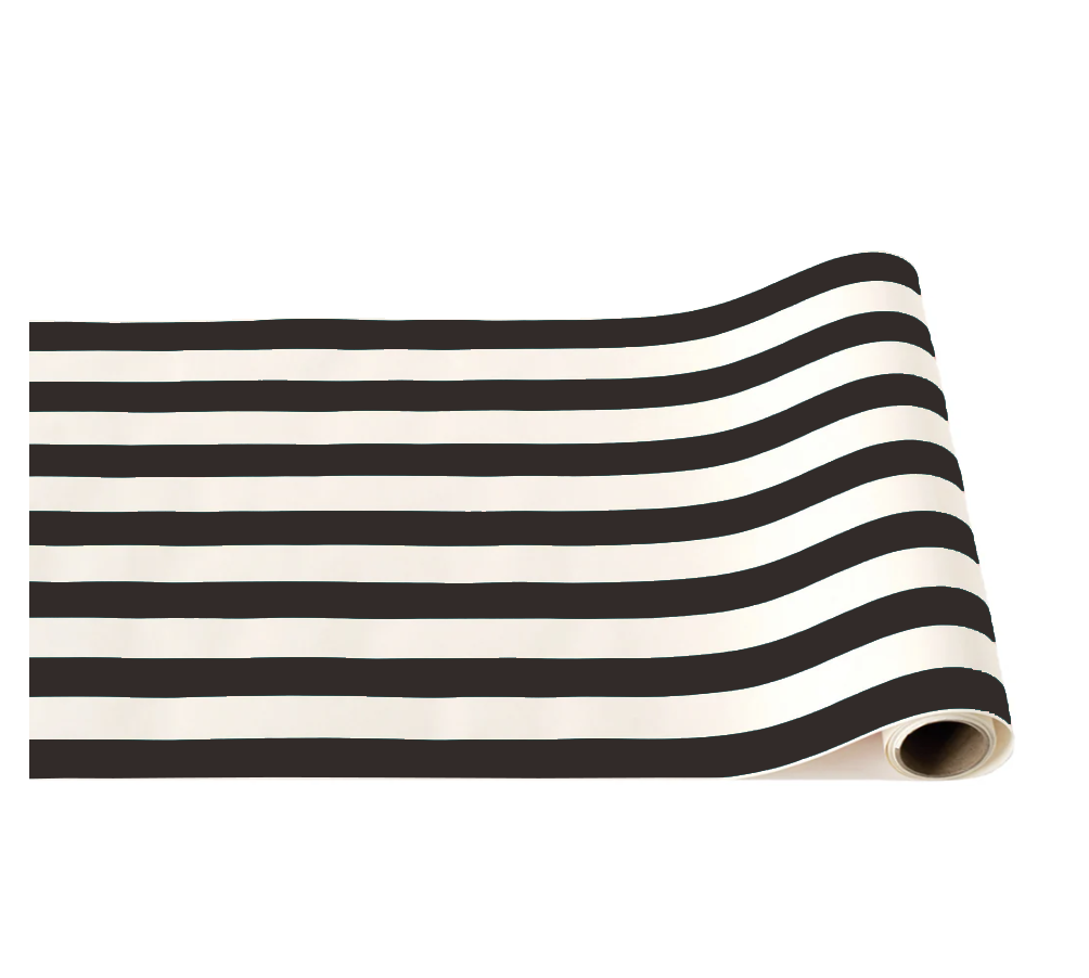 BLACK NOIR SIGNATURE CABANA STRIPE TABLE RUNNER Bonjour Fête Table Covers & Placemats BLACK NOIR SIGNATURE CABANA STRIPE TABLE RUNNER Bonjour Fete - Party Supplies