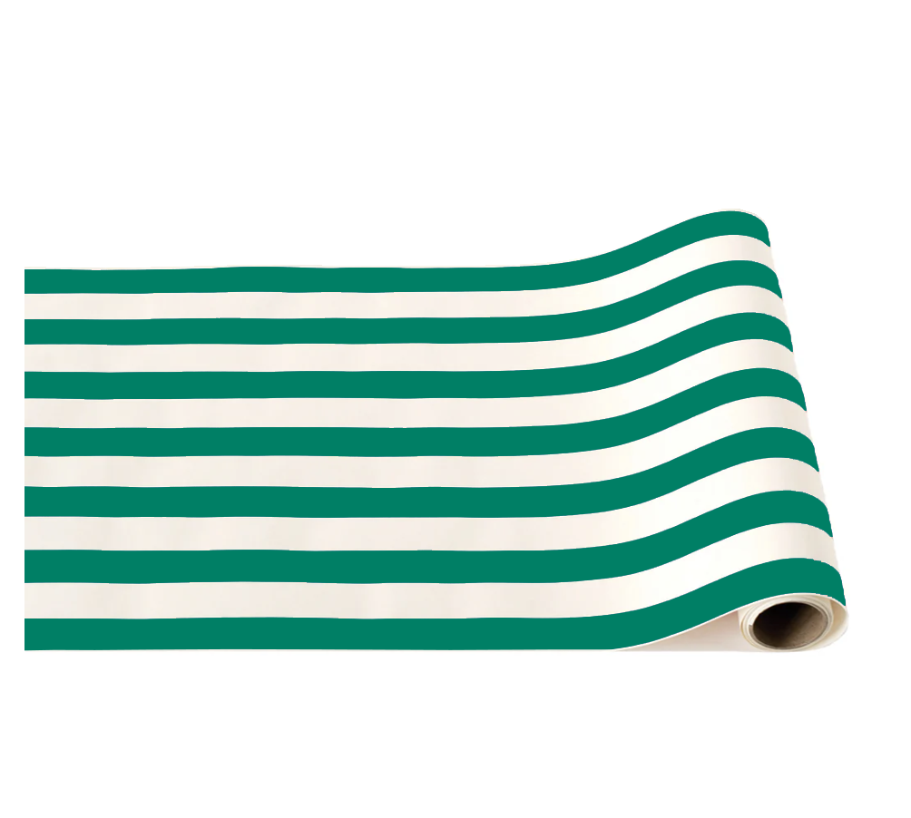 EMERALD GREEN SIGNATURE CABANA STRIPE TABLE RUNNER Bonjour Fête Table Covers & Placemats EMERALD GREEN SIGNATURE CABANA STRIPE TABLE RUNNER Bonjour Fete - Party Supplies