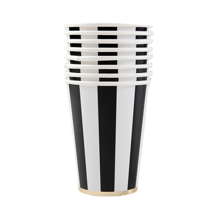 BLACK NOIR CABANA STRIPE CUPS Bonjour Fete Cups Bonjour Fete - Party Supplies