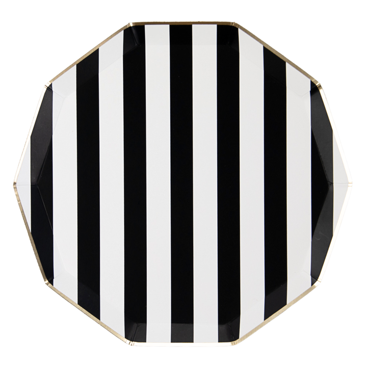 BLACK NOIR SIGNATURE CABANA STRIPE PLATES Bonjour Fete Plates Bonjour Fete - Party Supplies