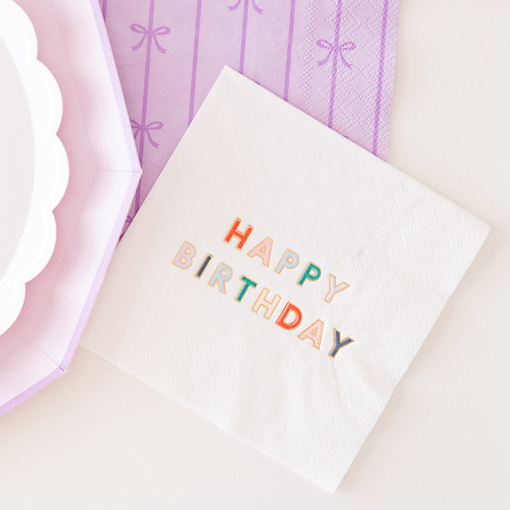 BLANC WHITE SIGNATURE HAPPY BIRTHDAY COCKTAIL NAPKINS Bonjour Fete Napkins BLANC WHITE SIGNATURE HAPPY BIRTHDAY COCKTAIL NAPKINS Bonjour Fete - Party Supplies