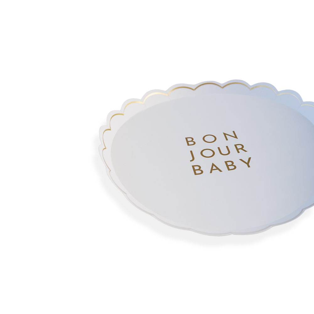 BONJOUR BABY BLANC WHITE SMALL PLATES Bonjour Fete Plates BONJOUR BABY BLANC WHITE SMALL PLATES Bonjour Fete - Party Supplies