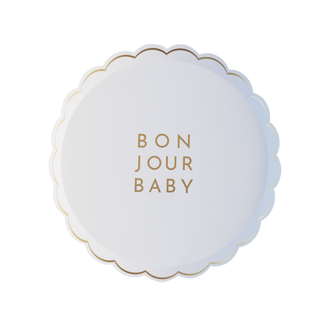 BONJOUR BABY BLANC WHITE SMALL PLATES Bonjour Fete Plates BONJOUR BABY BLANC WHITE SMALL PLATES Bonjour Fete - Party Supplies