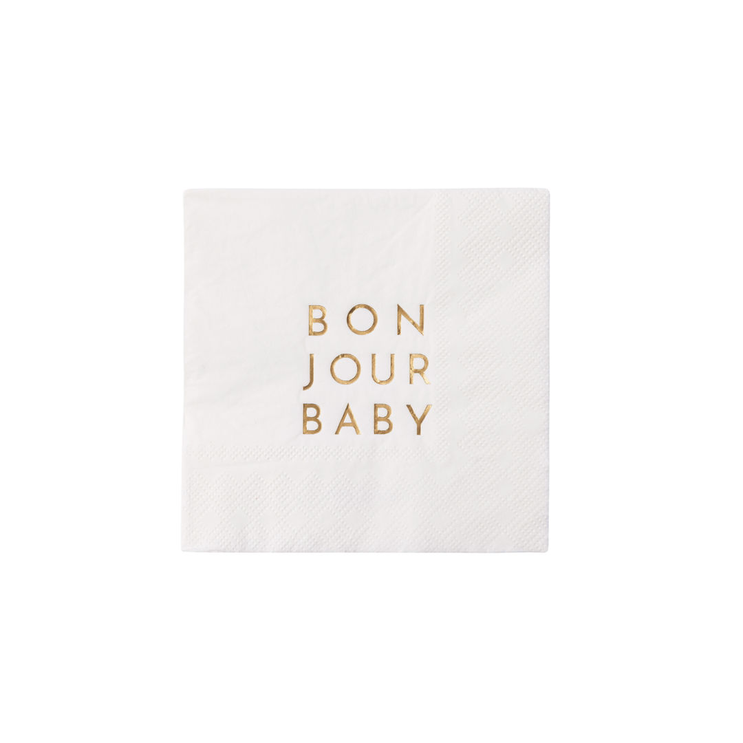 BONJOUR BABY BLANC WHITE COCKTAIL NAPKINS Bonjour Fete Napkins BONJOUR BABY BLANC WHITE COCKTAIL NAPKINS Bonjour Fete - Party Supplies