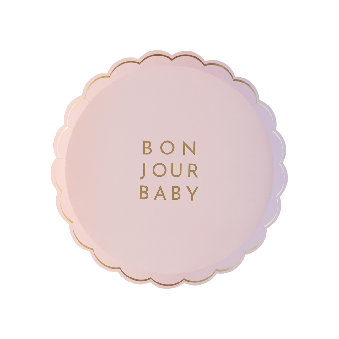 BONJOUR BABY PETAL PINK SMALL PLATES Bonjour Fete Plates BONJOUR BABY PETAL PINK SMALL PLATES Bonjour Fete - Party Supplies