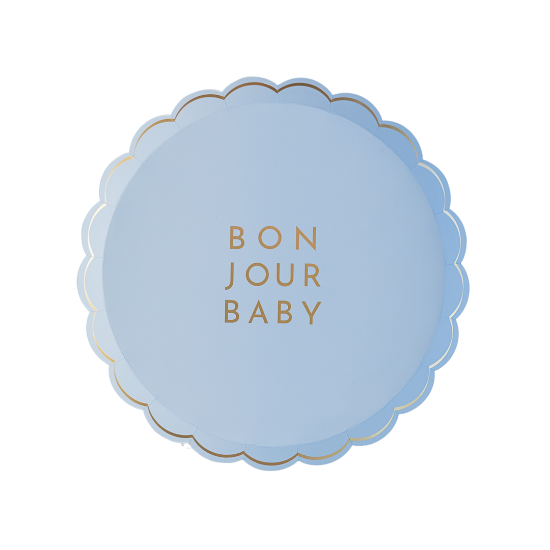 BONJOUR BABY SKY BLUE SMALL PLATES Bonjour Fete Plates BONJOUR BABY SKY BLUE SMALL PLATES Bonjour Fete - Party Supplies