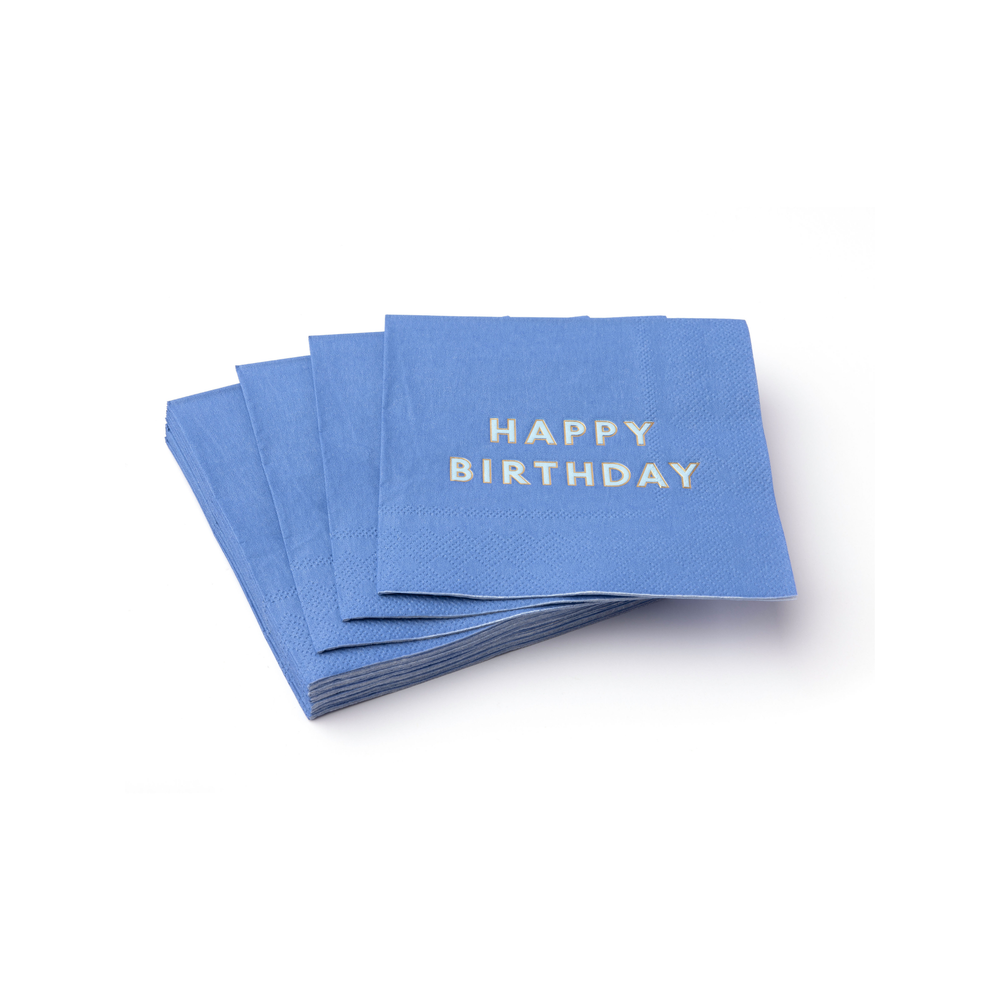 PALISADES BLUE SIGNATURE HAPPY BIRTHDAY COCKTAIL NAPKINS Bonjour Fete Napkins PALISADES BLUE SIGNATURE HAPPY BIRTHDAY COCKTAIL NAPKINS Bonjour Fete - Party Supplies