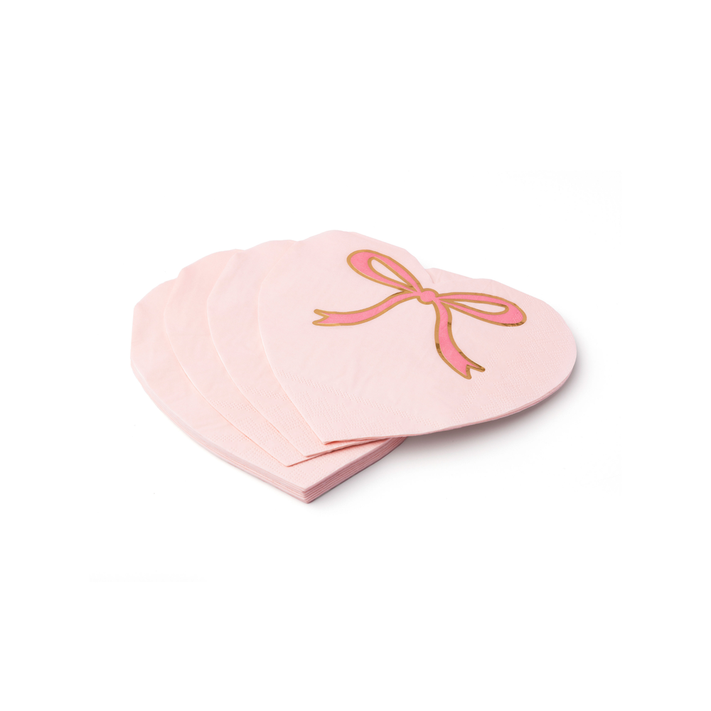 PETAL PINK BOW HEART LARGE NAPKIN Bonjour Fete Napkins PETAL PINK BOW HEART LARGE NAPKIN Bonjour Fete - Party Supplies