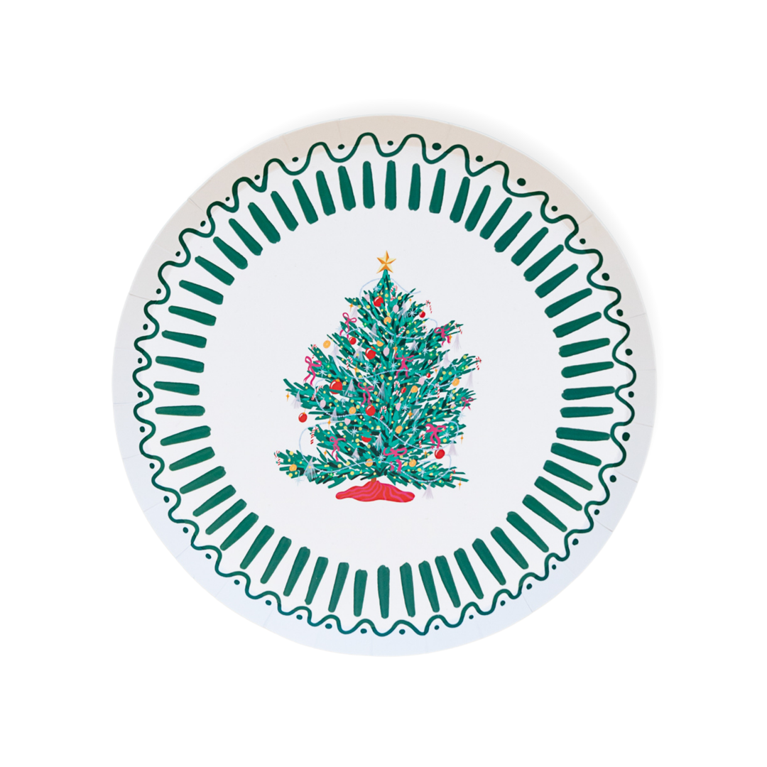 BONJOUR FÊTE X ONE & ONLY PAPER CHRISTMAS TREE SMALL PLATES Bonjour Fete Plates Bonjour Fete - Party Supplies