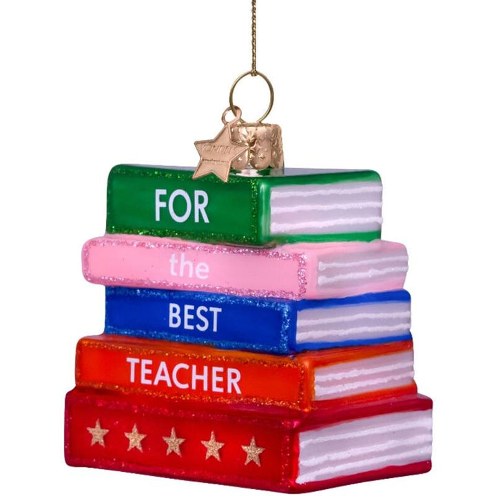 BEST TEACHER STACK OF BOOKS GLASS ORNAMENT Vondels Christmas Ornament Bonjour Fete - Party Supplies