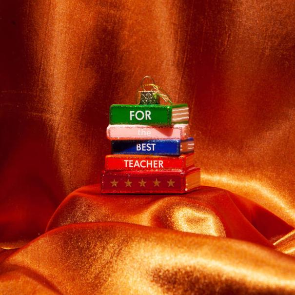 BEST TEACHER STACK OF BOOKS GLASS ORNAMENT Vondels Christmas Ornament Bonjour Fete - Party Supplies