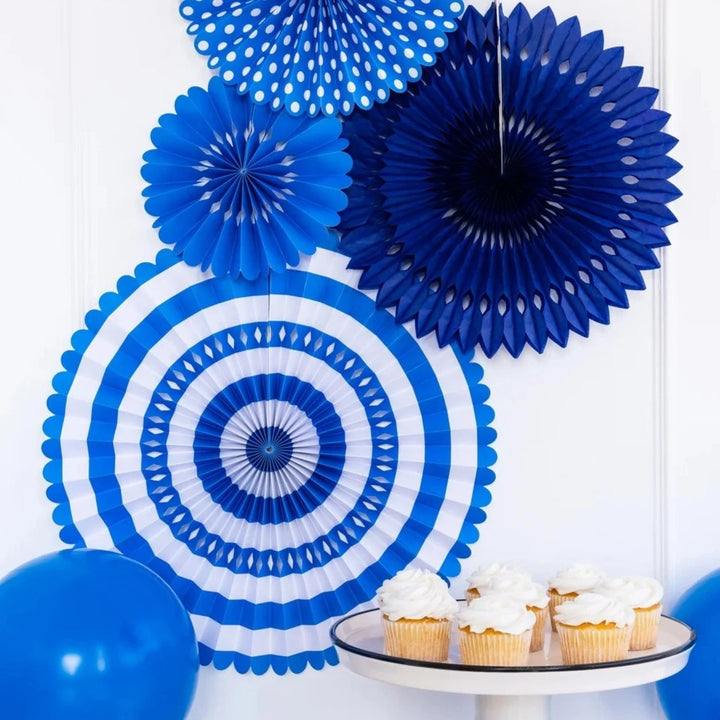 BLUE & WHITE PARTY FAN SET My Mind’s Eye Bonjour Fete - Party Supplies