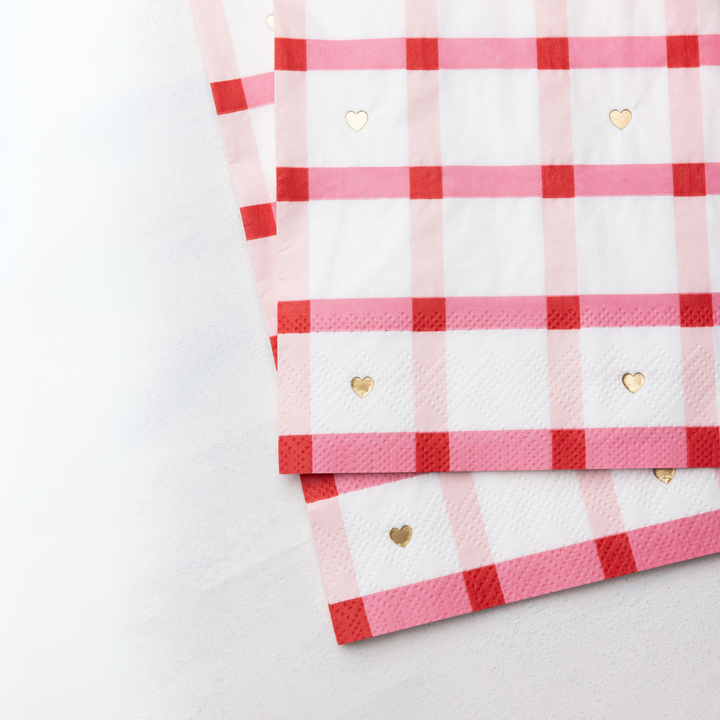 ELEGANT VALENTINE PLAID DINNER NAPKINS Bonjour Fete Napkins ELEGANT VALENTINE PLAID DINNER NAPKINS Bonjour Fete - Party Supplies