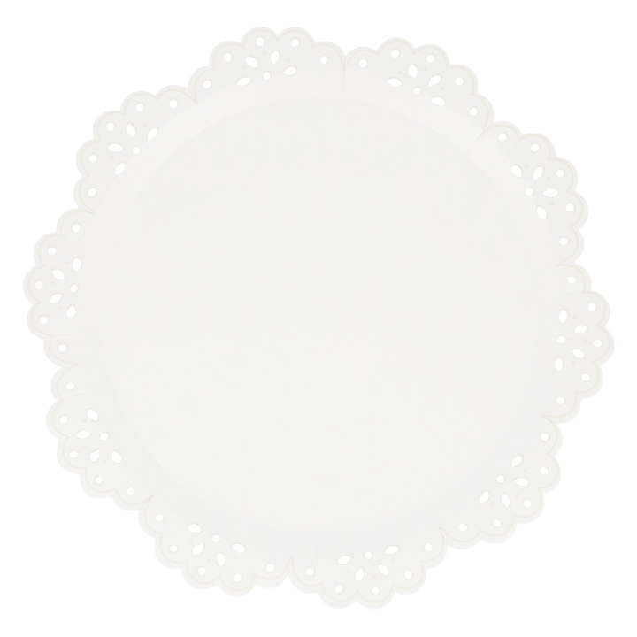 BRODERIE ANGLAISE LACE WHITE PLATES Meri Meri Plates BRODERIE ANGLAISE LACE WHITE PLATES Bonjour Fete - Party Supplies