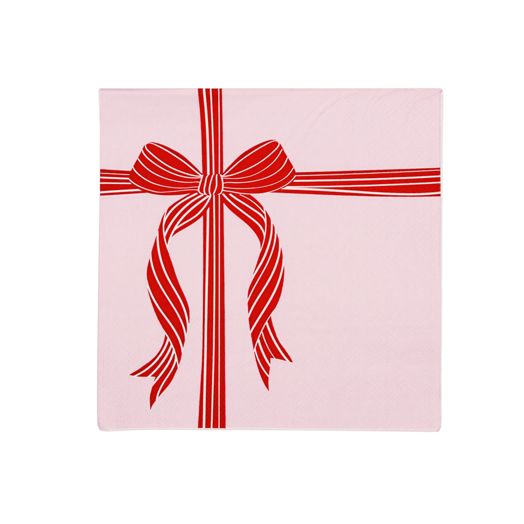 CHRISTMAS RED BOW PINK LARGE NAPKINS Bonjour Fete Napkins Bonjour Fete - Party Supplies