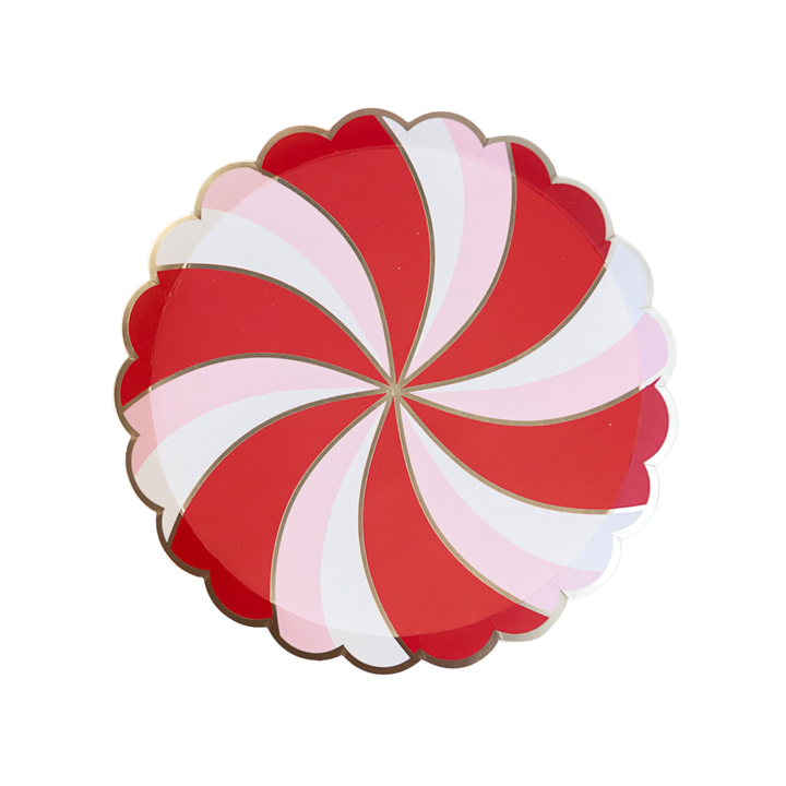 CHRISTMAS PEPPERMINT CANDY SMALL SCALLOPED PLATES Bonjour Fete Plates Bonjour Fete - Party Supplies