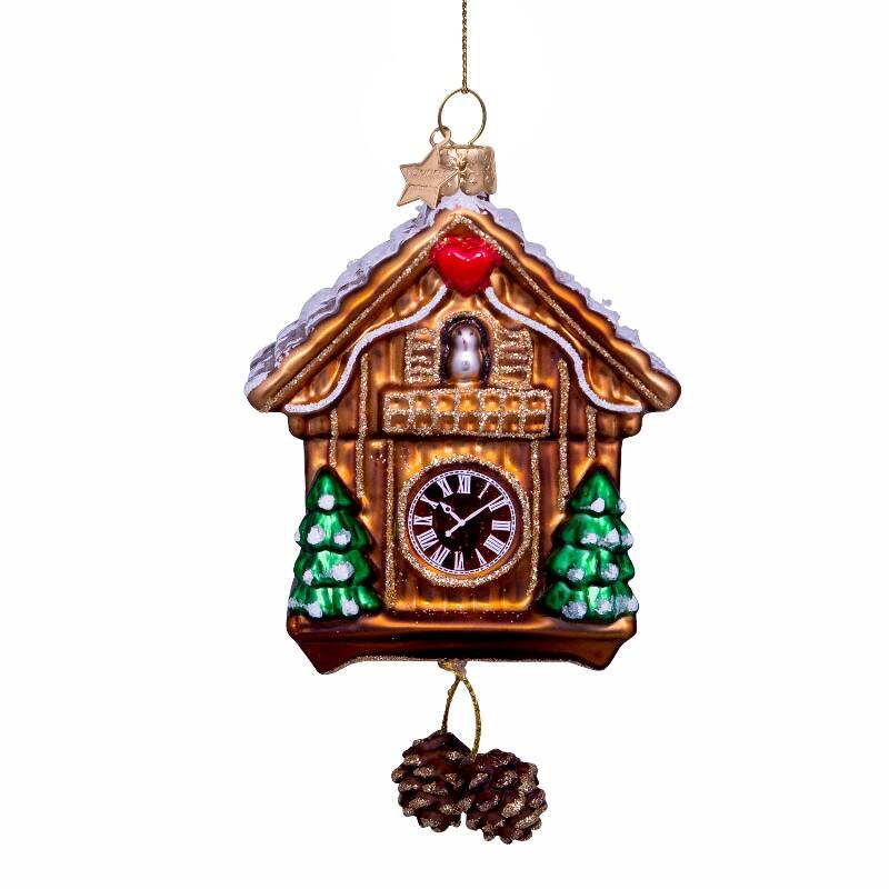 CUCKOO CLOCK GLASS ORNAMENT Vondels Christmas Ornament Bonjour Fete - Party Supplies