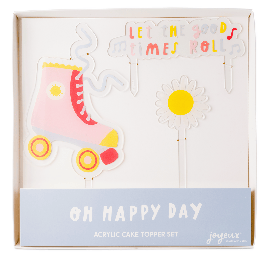 Oh Happy Day Rollerskate Acrylic Cake Topper Set Bonjour Fete Party Supplies Cake Toppers