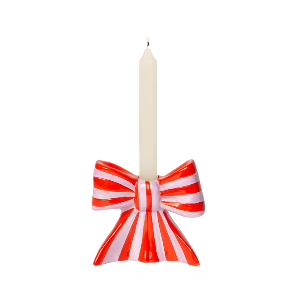 STRIPED BOW CANDLE HOLDER The Wow Effect Valentine's Day Decor STRIPED BOW CANDLE HOLDER Bonjour Fete - Party Supplies