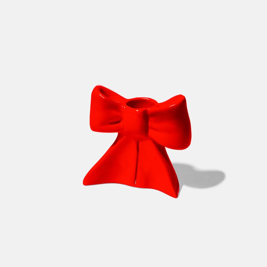 RED BOW CANDLE HOLDER The Wow Effect Valentine's Day Decor RED BOW CANDLE HOLDER Bonjour Fete - Party Supplies