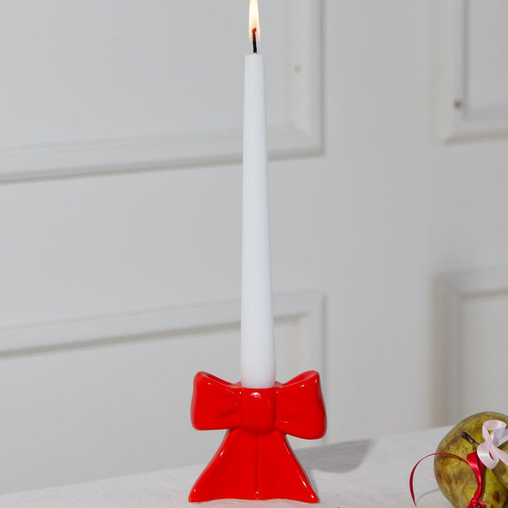 RED BOW CANDLE HOLDER The Wow Effect Valentine's Day Decor RED BOW CANDLE HOLDER Bonjour Fete - Party Supplies