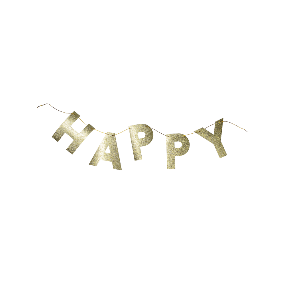 GOLD GLITTER HAPPY BIRTHDAY BANNER Bonjour Fete Garlands & Banners Bonjour Fete - Party Supplies