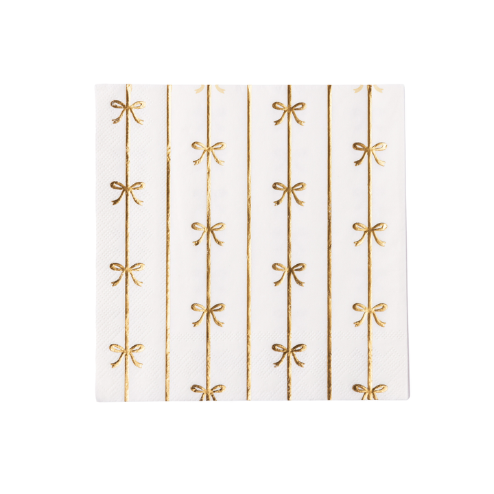 GOLD SIGNATURE BOW LARGE NAPKINS Bonjour Fete Napkins GOLD SIGNATURE BOW LARGE NAPKINS Bonjour Fete - Party Supplies