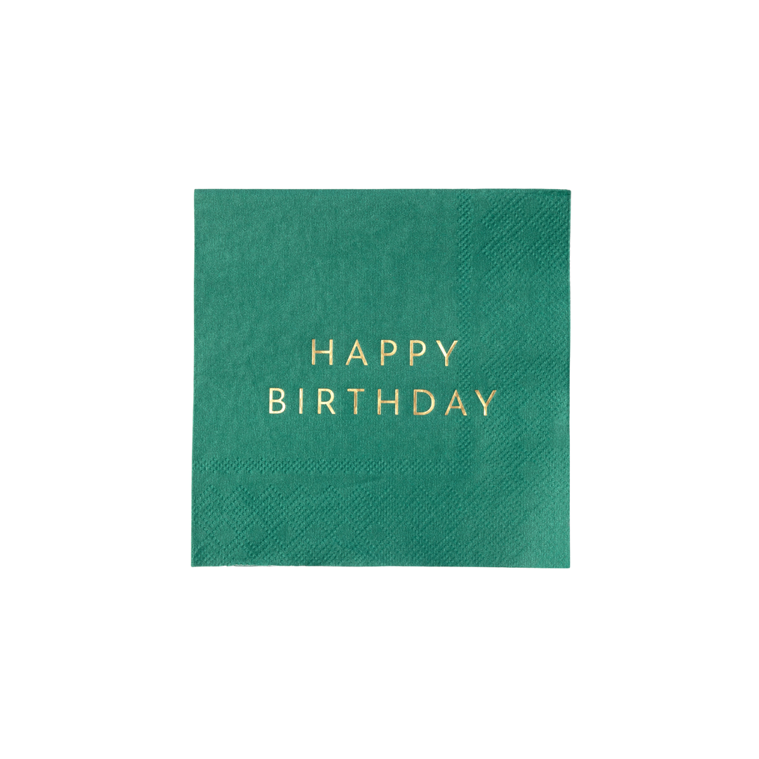 EMERALD GREEN SIGNATURE HAPPY BIRTHDAY COCKTAIL NAPKINS Bonjour Fete Napkins EMERALD GREEN SIGNATURE HAPPY BIRTHDAY COCKTAIL NAPKINS Bonjour Fete - Party Supplies