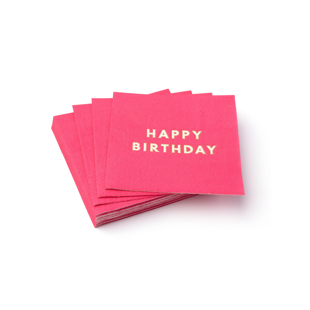 HAUTE PINK SIGNATURE HAPPY BIRTHDAY COCKTAIL NAPKINS Bonjour Fete Napkins HAUTE PINK SIGNATURE HAPPY BIRTHDAY COCKTAIL NAPKINS Bonjour Fete - Party Supplies