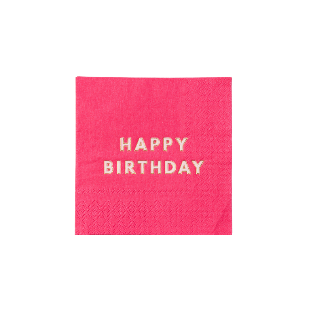 HAUTE PINK SIGNATURE HAPPY BIRTHDAY COCKTAIL NAPKINS Bonjour Fete Napkins HAUTE PINK SIGNATURE HAPPY BIRTHDAY COCKTAIL NAPKINS Bonjour Fete - Party Supplies