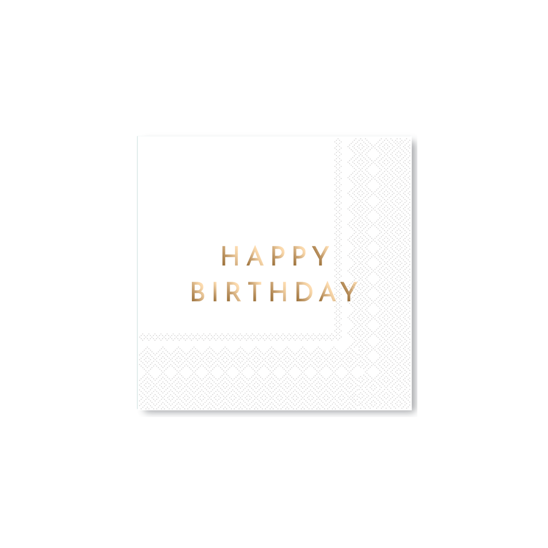 WHITE & GOLD SIGNATURE HAPPY BIRTHDAY COCKTAIL NAPKINS Bonjour Fete Napkins Bonjour Fete - Party Supplies