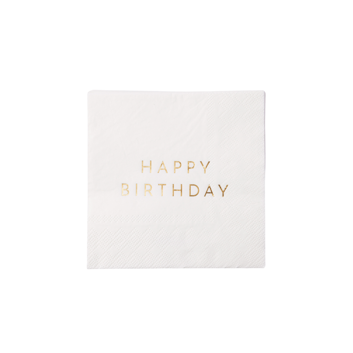 WHITE & GOLD SIGNATURE HAPPY BIRTHDAY COCKTAIL NAPKINS Bonjour Fete Napkins WHITE & GOLD SIGNATURE HAPPY BIRTHDAY COCKTAIL NAPKINS Bonjour Fete - Party Supplies