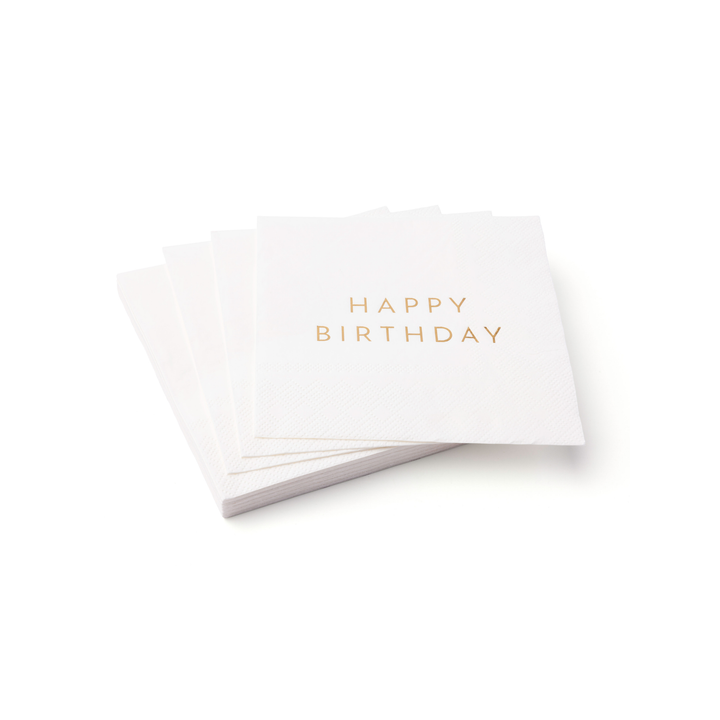 WHITE & GOLD SIGNATURE HAPPY BIRTHDAY COCKTAIL NAPKINS Bonjour Fete Napkins WHITE & GOLD SIGNATURE HAPPY BIRTHDAY COCKTAIL NAPKINS Bonjour Fete - Party Supplies