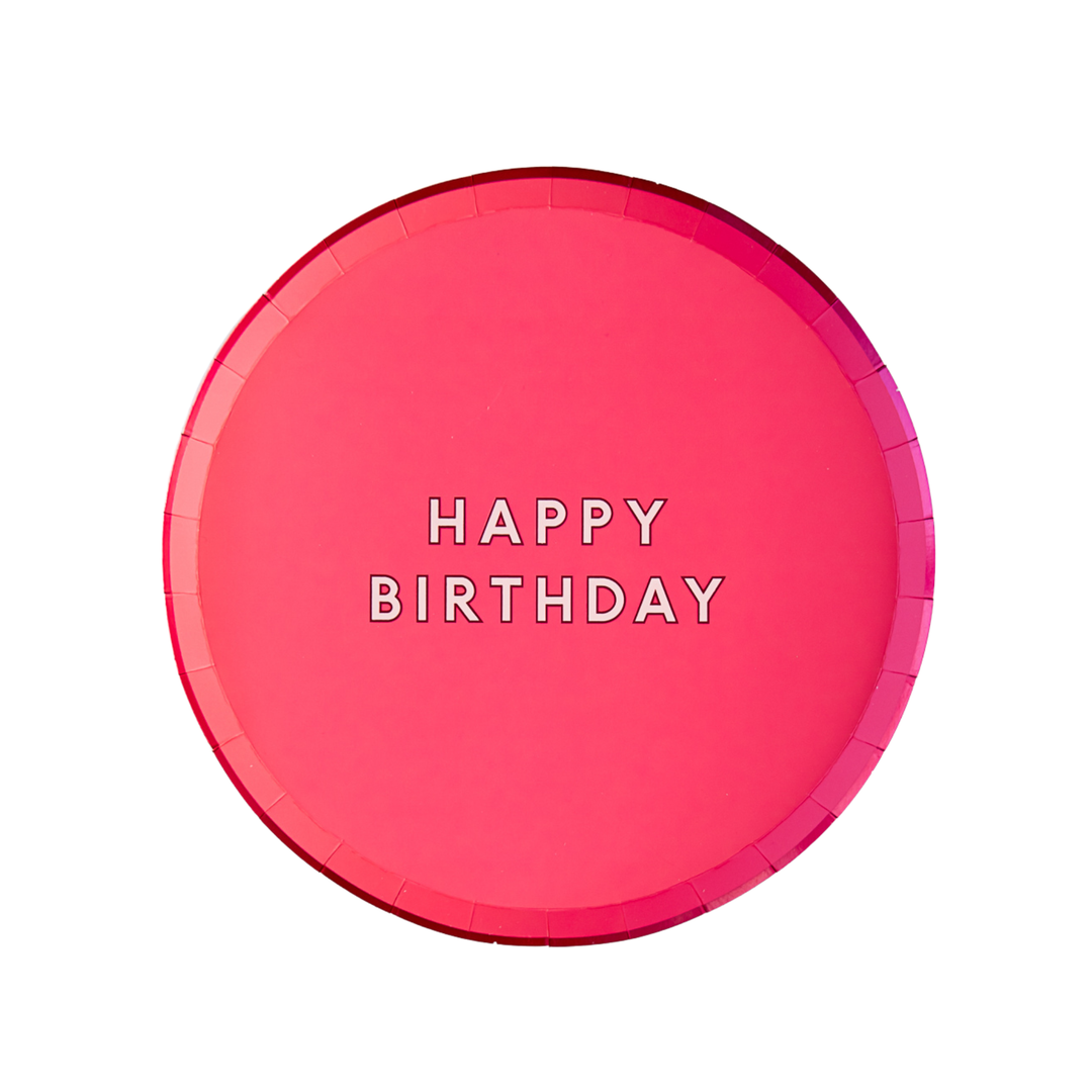 HAUTE PINK SIGNATURE HAPPY BIRTHDAY SMALL PLATES Bonjour Fete Plates HAUTE PINK SIGNATURE HAPPY BIRTHDAY SMALL PLATES Bonjour Fete - Party Supplies