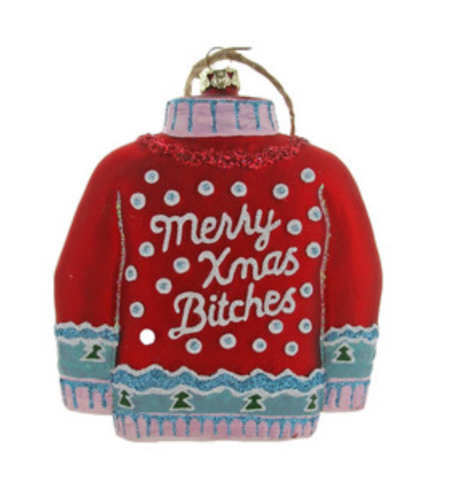 MERRY CHRISTMAS BITCHES SWEATER ORNAMENT BY CODY FOSTER Cody Foster Co. Christmas Ornament RED Bonjour Fete - Party Supplies