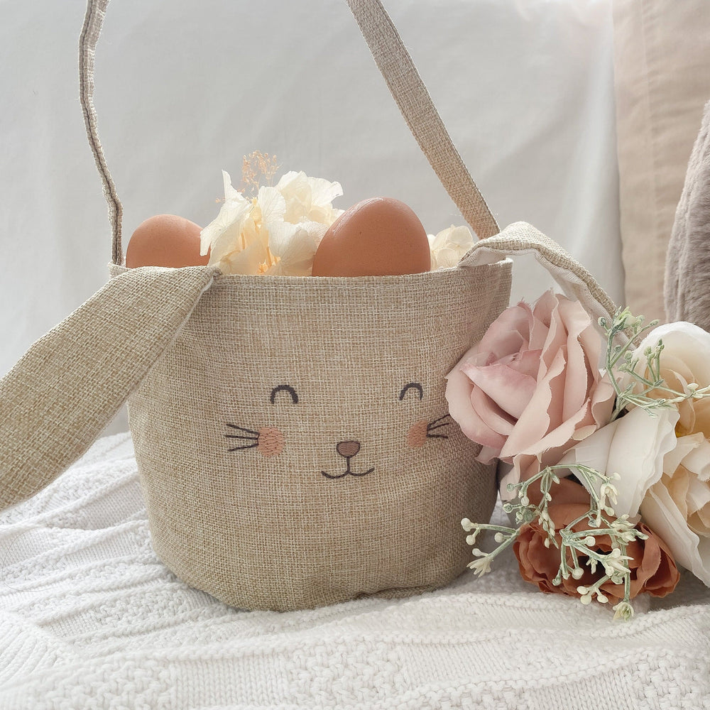 TAUPE LINEN BUNNY EASTER BASKET BY MON AMI MON AMI Easter Baskets TAUPE LINEN BUNNY EASTER BASKET BY MON AMI Bonjour Fete - Party Supplies