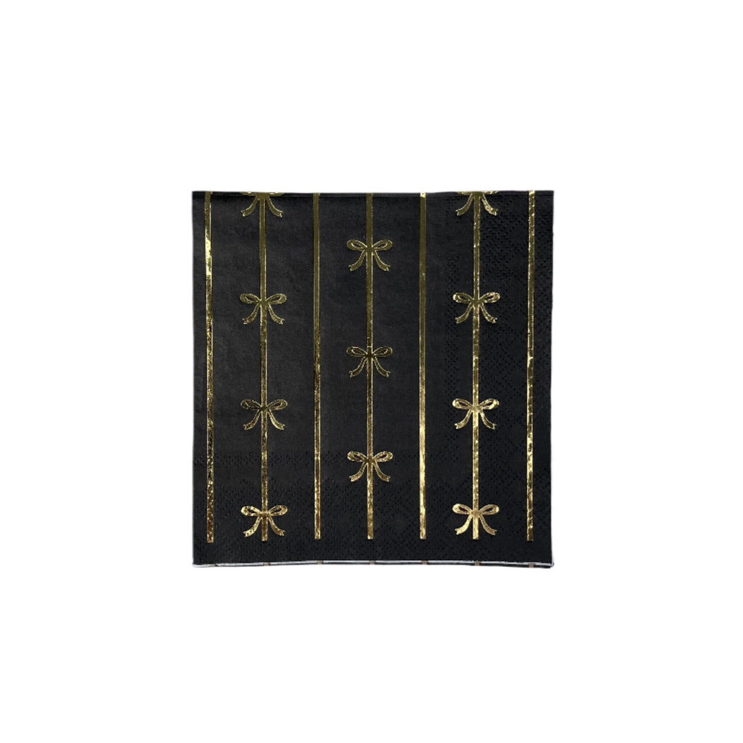 BLACK NOIR & GOLD SIGNATURE BOW SMALL NAPKINS Bonjour Fete Napkins Bonjour Fete - Party Supplies