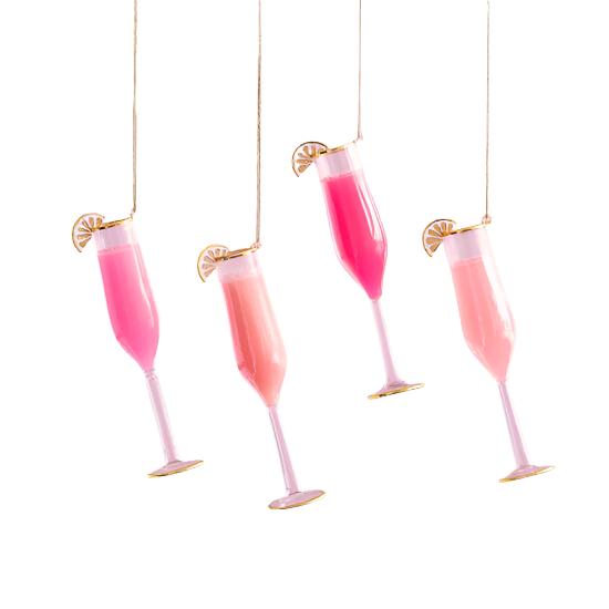 PINK CHAMPAGNE COCKTAIL GLASS ORNAMENT BY GLITTERVILLE One Hundred 80 Degrees Ornaments Bonjour Fete - Party Supplies