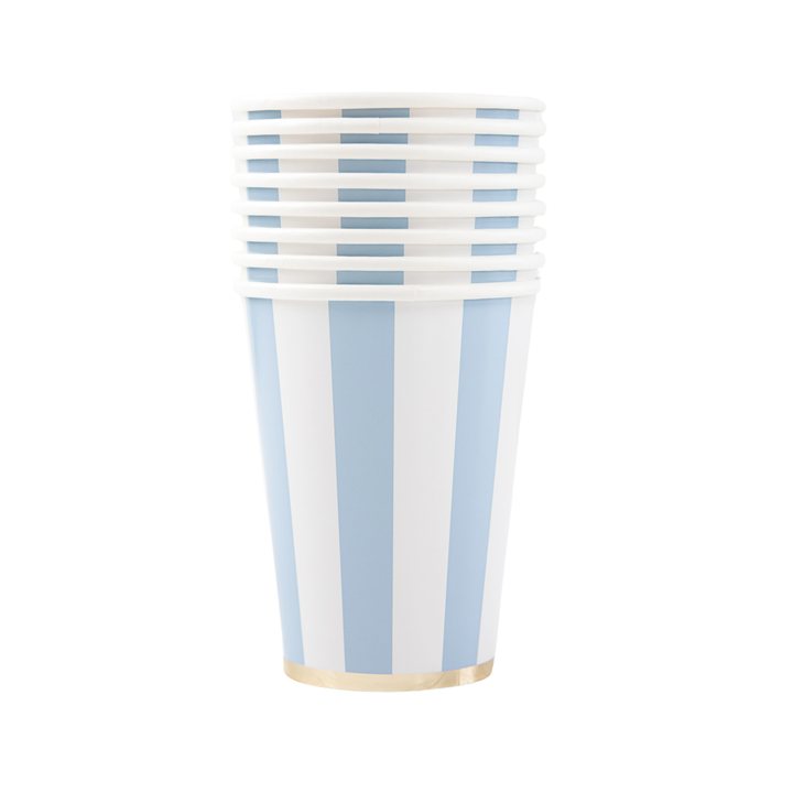 SKY BLUE CABANA STRIPE CUPS Bonjour Fete Cups Bonjour Fete - Party Supplies