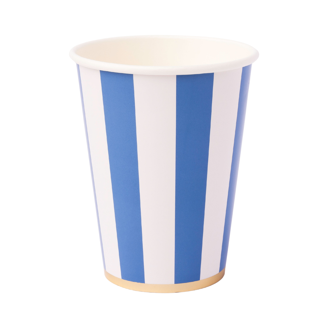 PALISADES BLUE SIGNATURE CABANA STRIPE CUPS Bonjour Fete Cups PALISADES BLUE SIGNATURE CABANA STRIPE CUPS Bonjour Fete - Party Supplies