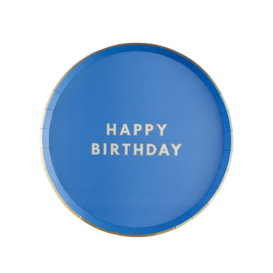 PALISADES BLUE SIGNATURE HAPPY BIRTHDAY SMALL PLATES Bonjour Fete Plates PALISADES BLUE SIGNATURE HAPPY BIRTHDAY SMALL PLATES Bonjour Fete - Party Supplies