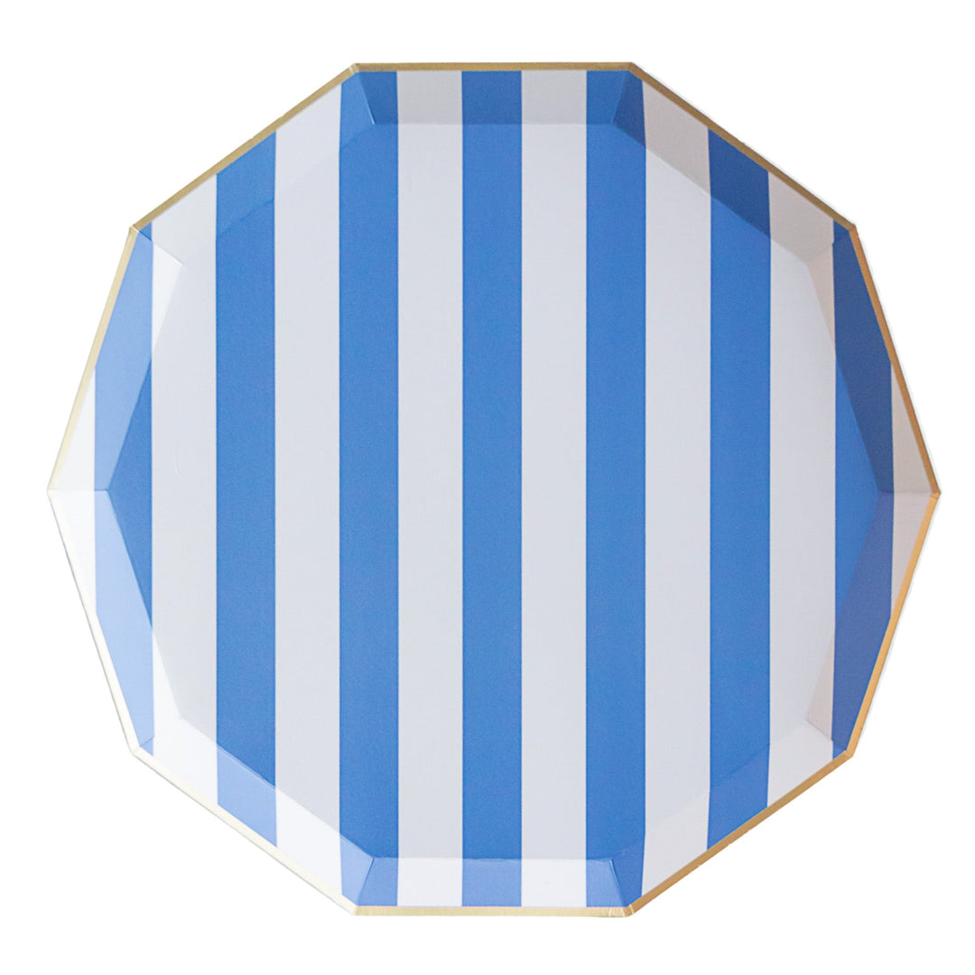 PALISADES BLUE SIGNATURE CABANA STRIPE PLATES Bonjour Fete Plates PALISADES BLUE SIGNATURE CABANA STRIPE PLATES Bonjour Fete - Party Supplies