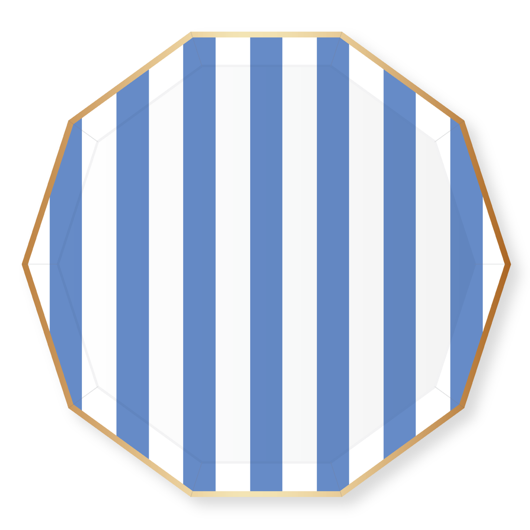 PALISADES BLUE SIGNATURE CABANA STRIPE PLATES Bonjour Fete Plates PALISADES BLUE SIGNATURE CABANA STRIPE PLATES Bonjour Fete - Party Supplies