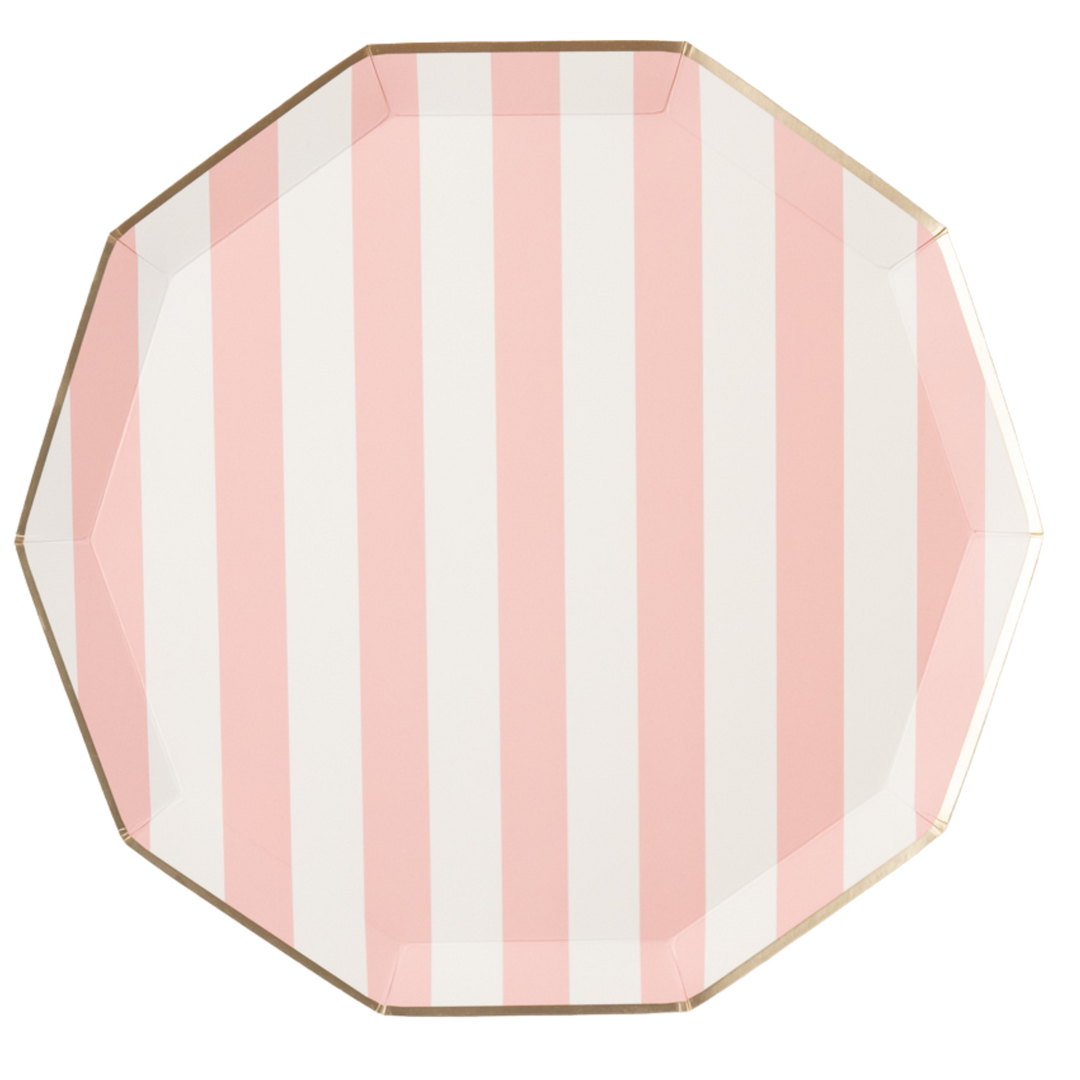 PETAL PINK SIGNATURE CABANA STRIPE PLATES Bonjour Fete PETAL PINK SIGNATURE CABANA STRIPE PLATES Bonjour Fete - Party Supplies