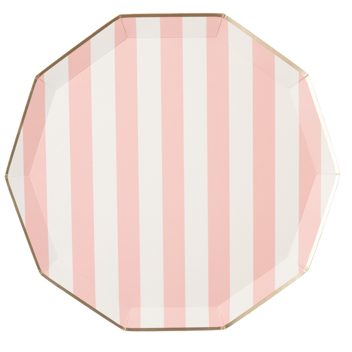 PETAL PINK SIGNATURE CABANA STRIPE PLATES Bonjour Fete PETAL PINK SIGNATURE CABANA STRIPE PLATES Bonjour Fete - Party Supplies