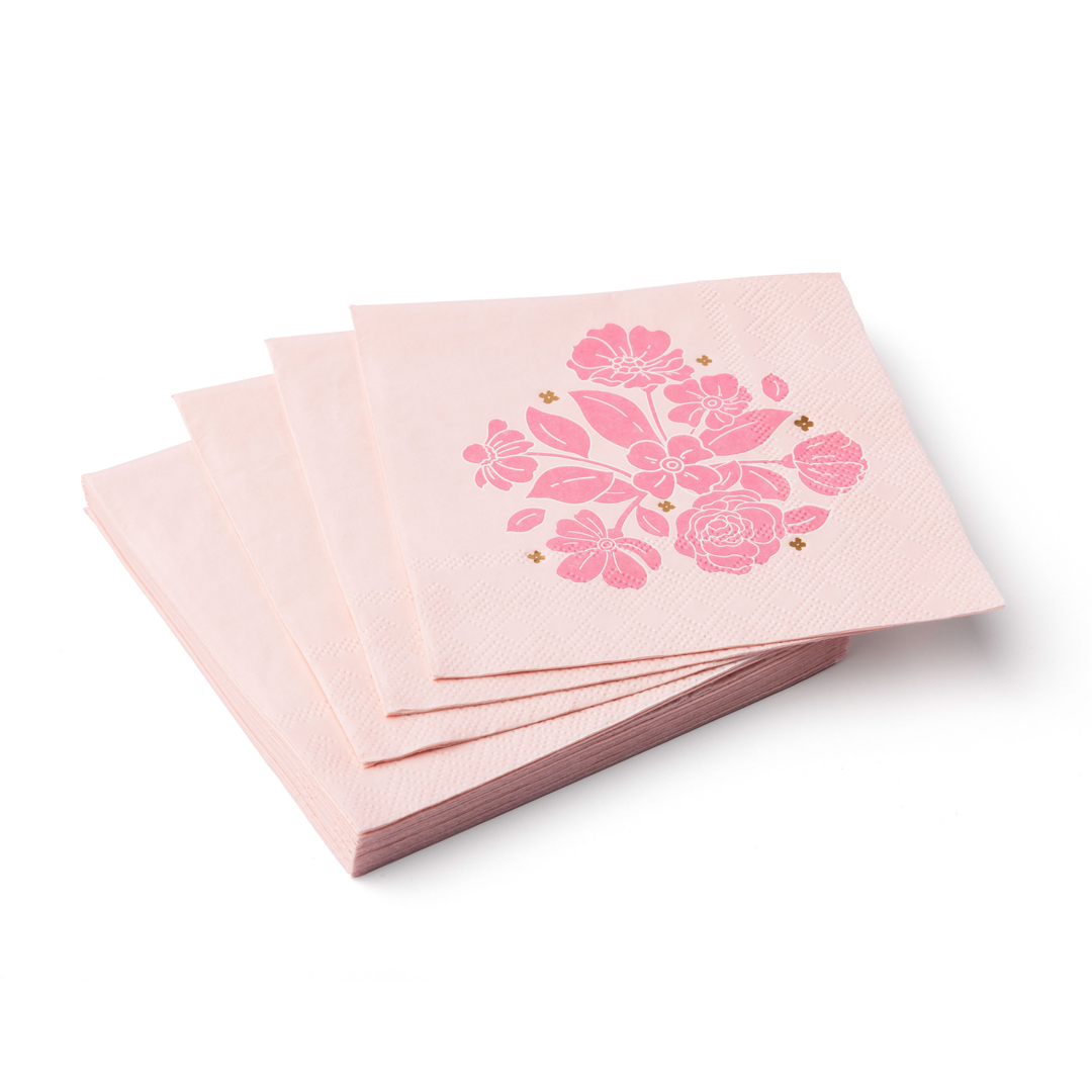 PETAL PINK ELEGANT FLORAL COCKTAIL NAPKINS Bonjour Fete Napkins PETAL PINK ELEGANT FLORAL COCKTAIL NAPKINS Bonjour Fete - Party Supplies