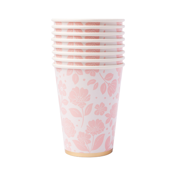 PETAL PINK ELEGANT FLORAL CUPS Bonjour Fete Cups PETAL PINK ELEGANT FLORAL CUPS Bonjour Fete - Party Supplies