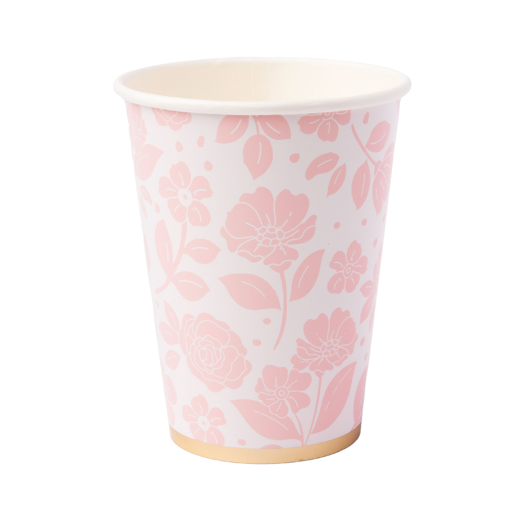 PETAL PINK ELEGANT FLORAL CUPS Bonjour Fete Cups PETAL PINK ELEGANT FLORAL CUPS Bonjour Fete - Party Supplies